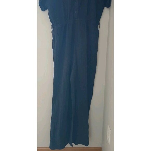 PACT Coastal Gauze Jumpsuit Size Medium Black S/S Button Front Wide Leg Coastal - Picture 3 of 11